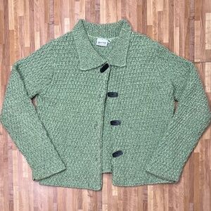 Vintage 90s Habitat Chunky Knit Green Cardigan size Small Lagenlook Sweater